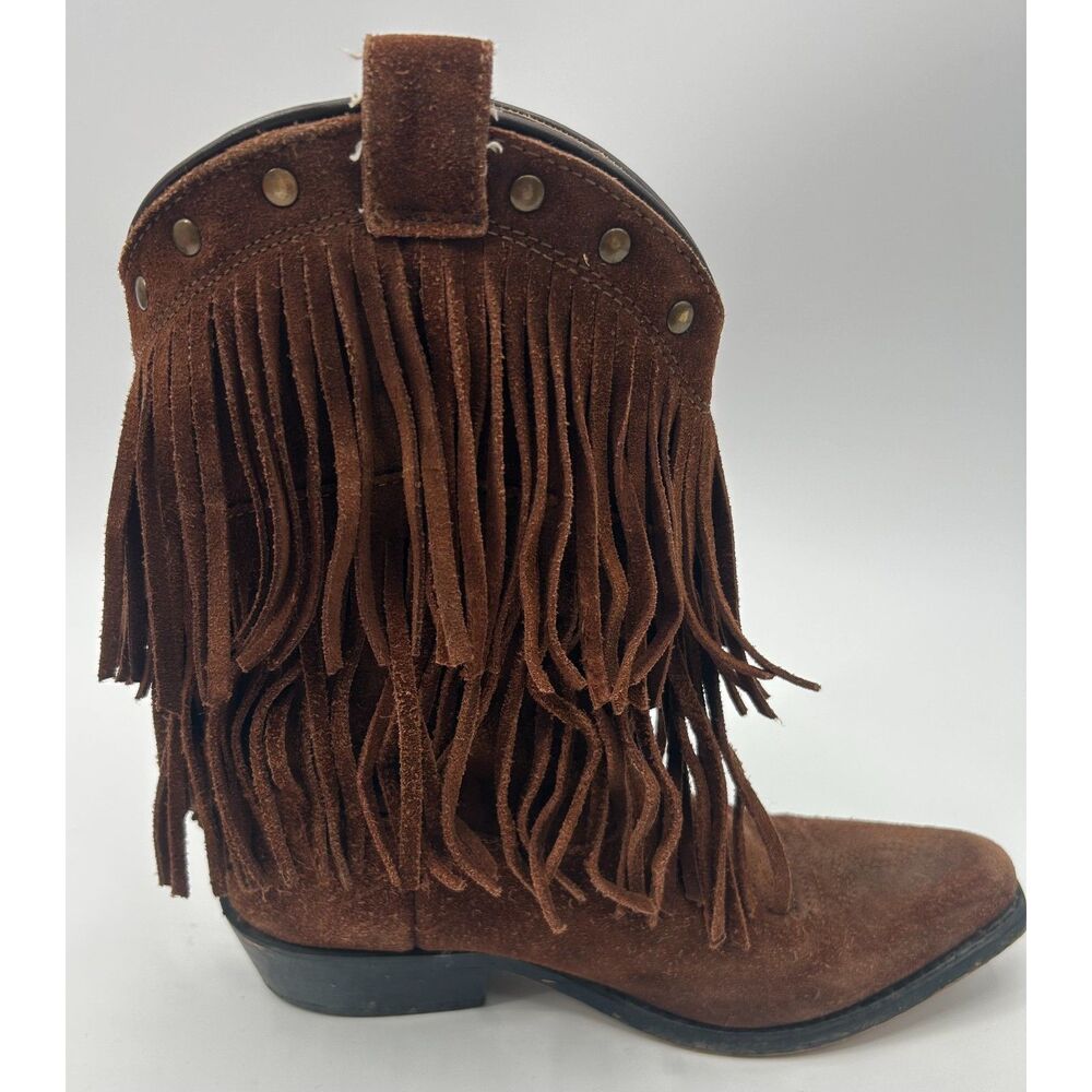 Shyanne Girls Fringe Snip Toe Western Boots Brown Size 2 Suede Cowboy